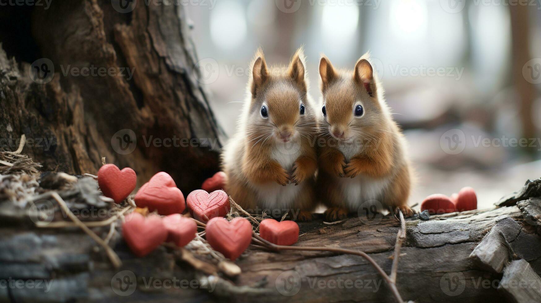 photo of heart-melting two Squirrels with an emphasis on expression of love. Generative AI