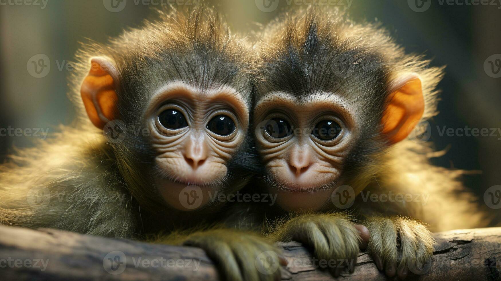 photo of heart-melting two Squirrel Monkeys with an emphasis on expression of love. Generative AI