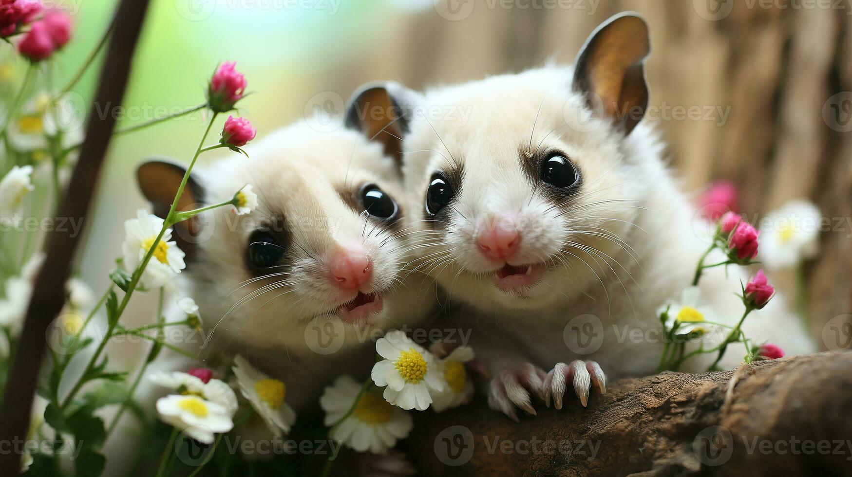 photo of heart-melting two Sugar Gliders with an emphasis on expression of love. Generative AI