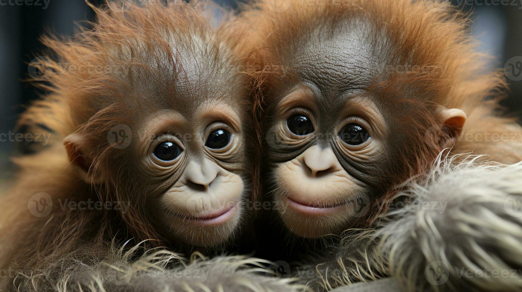 photo of heart-melting two Orangutans with an emphasis on expression of love. Generative AI