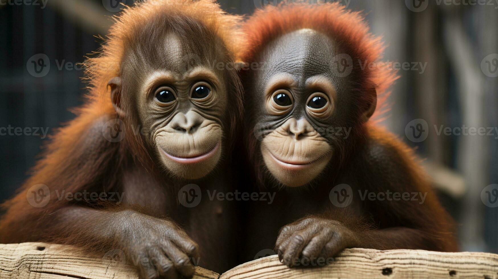 photo of heart-melting two Orangutans with an emphasis on expression of love. Generative AI