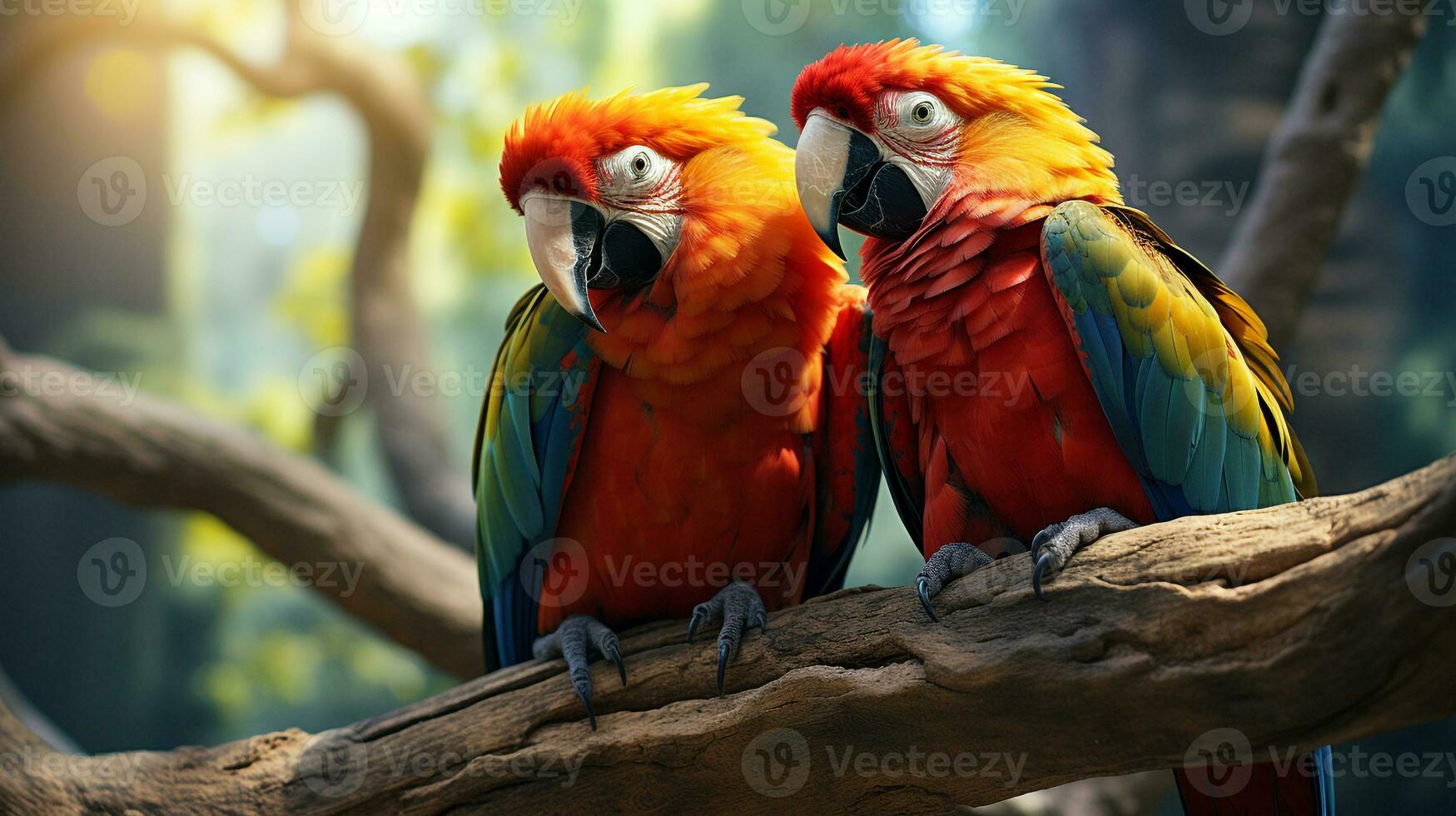 photo of heart-melting two Parrots with an emphasis on expression of love. Generative AI