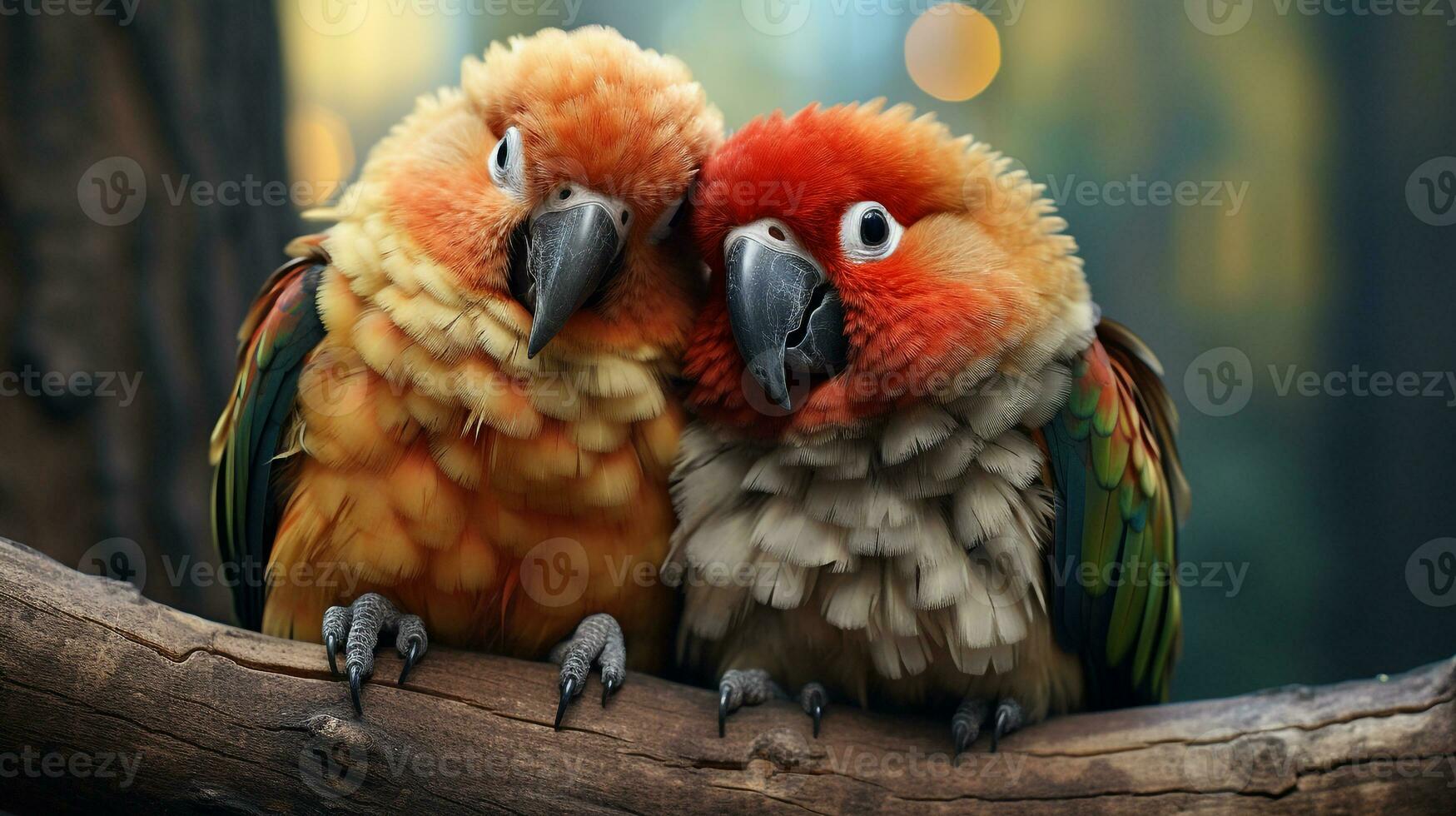 photo of heart-melting two Parrots with an emphasis on expression of love. Generative AI