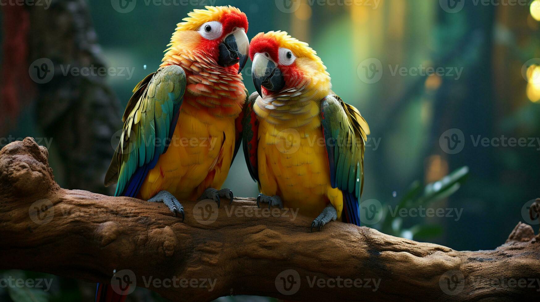 photo of heart-melting two Parrots with an emphasis on expression of love. Generative AI