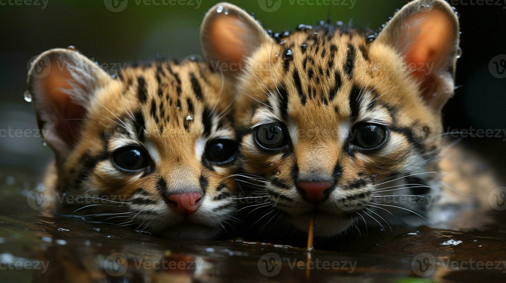 photo of heart-melting two Ocelots with an emphasis on expression of love. Generative AI