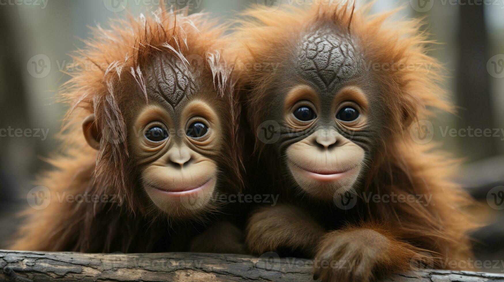 photo of heart-melting two Orangutans with an emphasis on expression of love. Generative AI