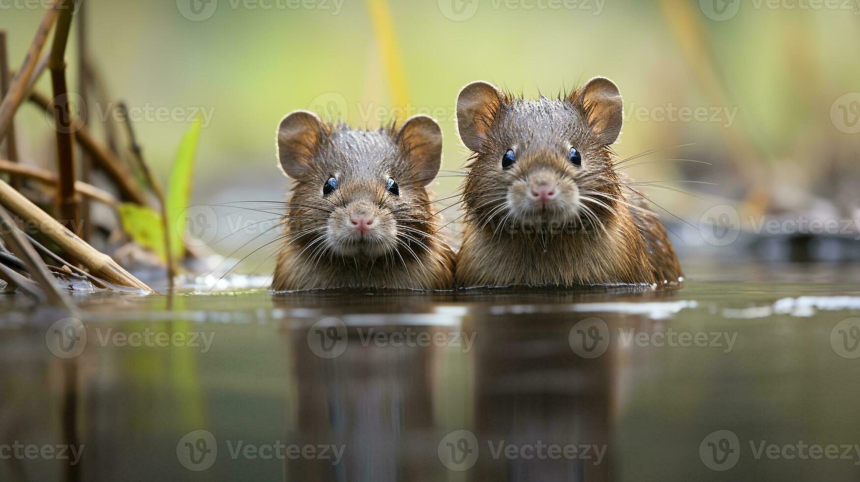 photo of heart-melting two Muskrats with an emphasis on expression of love. Generative AI