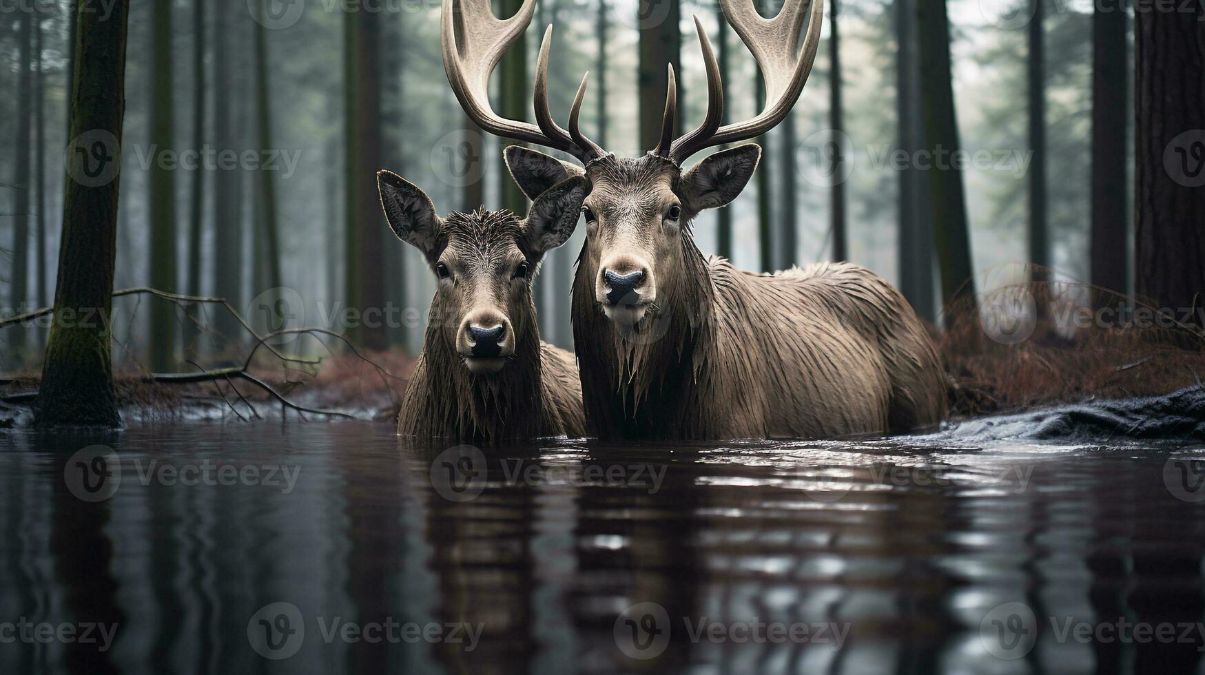 photo of heart-melting two Mooses with an emphasis on expression of love. Generative AI