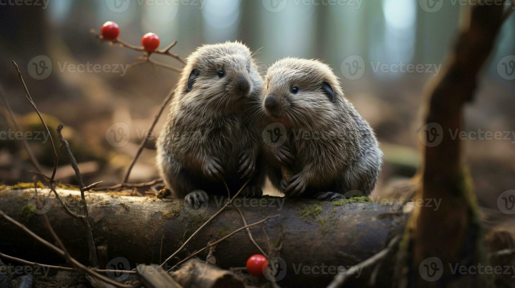 photo of heart-melting two Marmots with an emphasis on expression of love. Generative AI