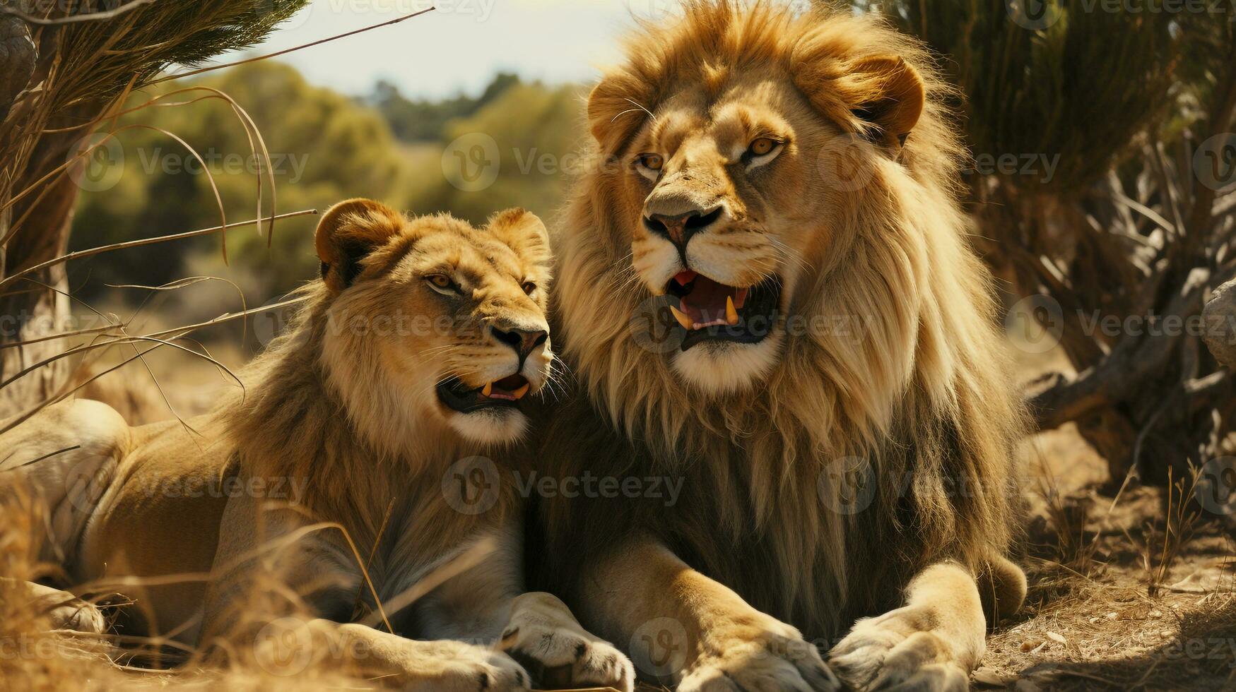 photo of heart-melting two Lions with an emphasis on expression of love. Generative AI