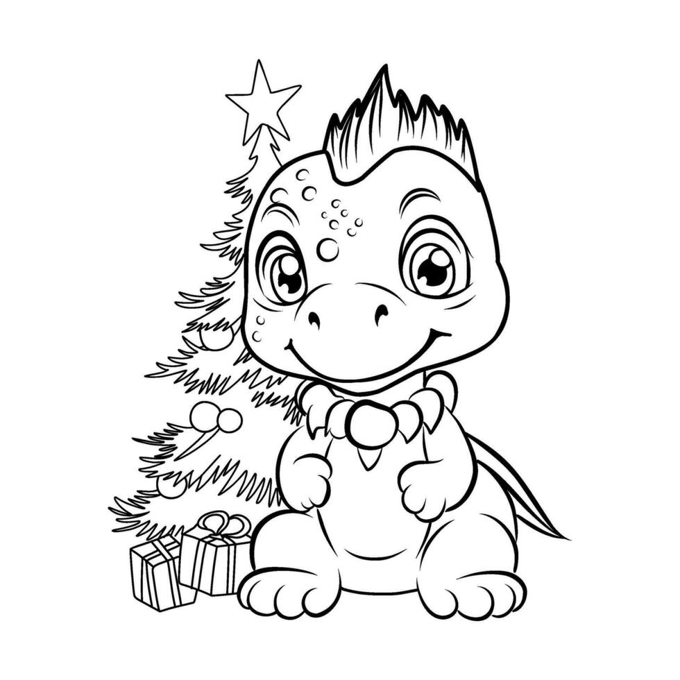 Cute dragon pilot.Simple line illustration for coloring.Dragon year 2024 coloring page vector