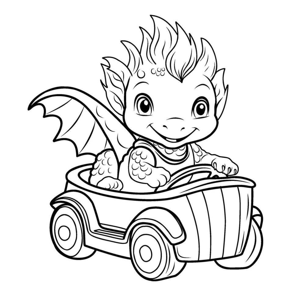 Cute dragon pilot.Simple line illustration for coloring.Dragon year 2024 coloring page vector