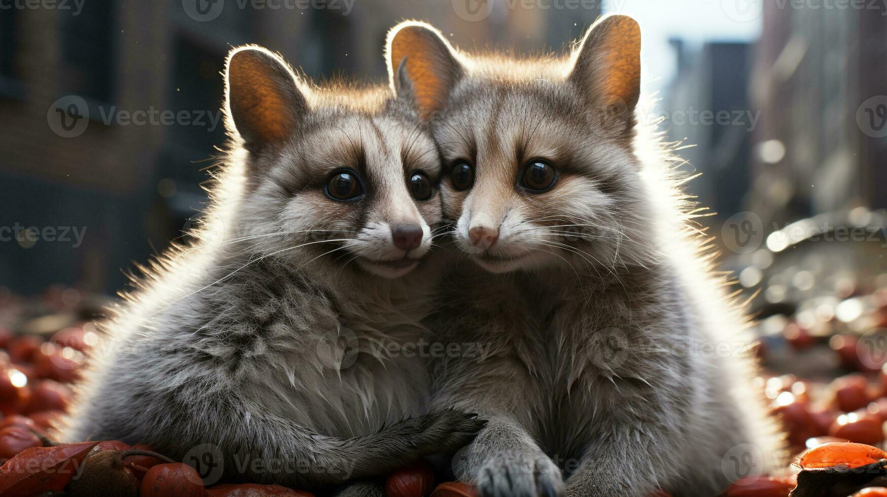 photo of heart-melting two Lemurs with an emphasis on expression of love. Generative AI