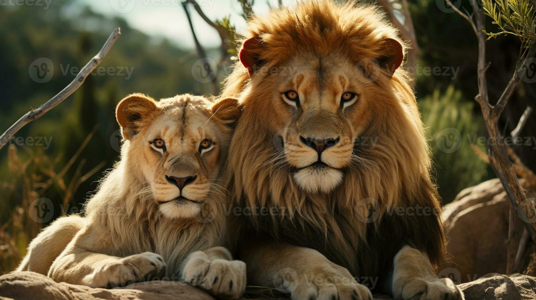 foto de conmovedor dos leones con un énfasis en expresión de amor. generativo ai