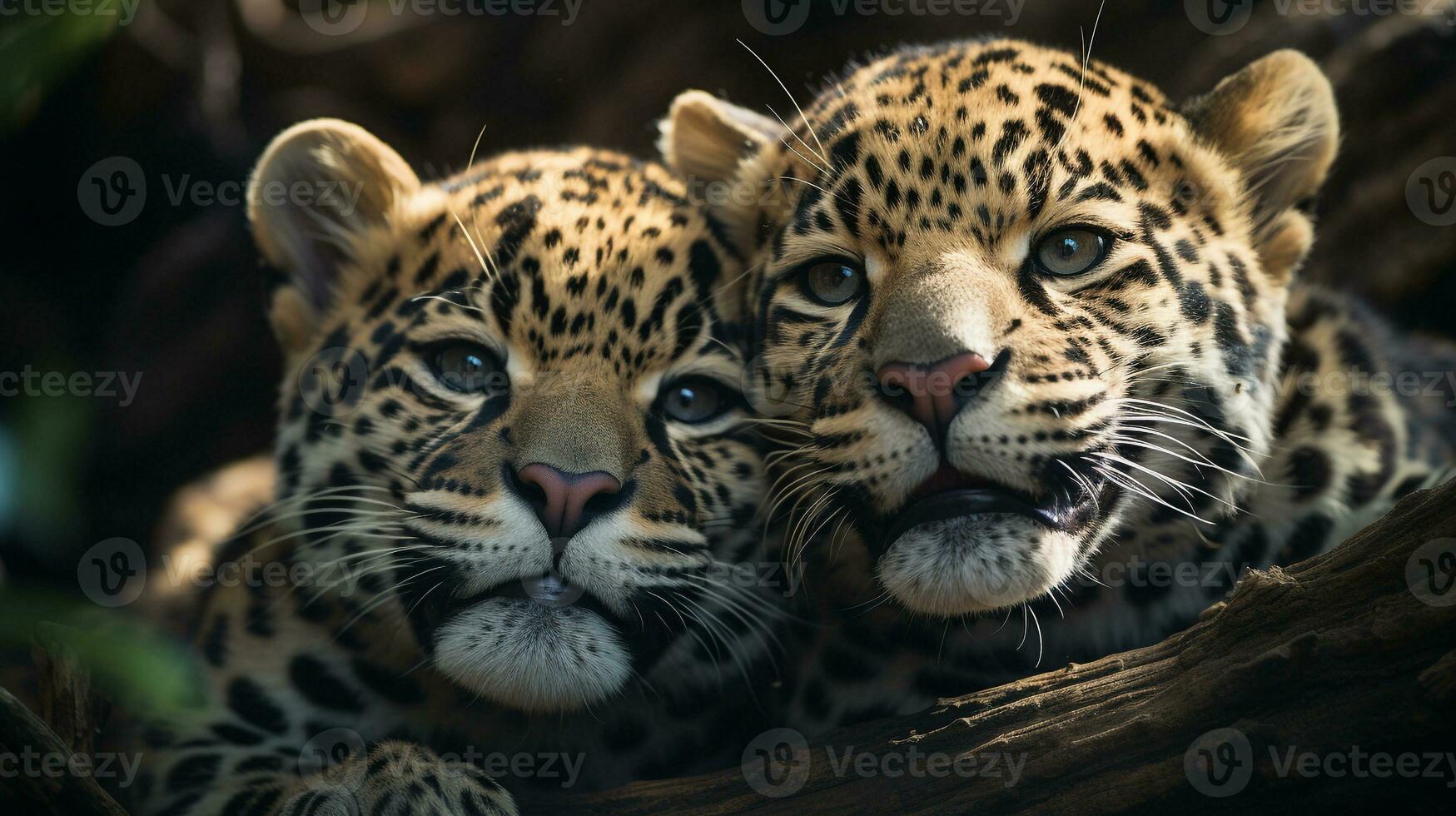 photo of heart-melting two Jaguars with an emphasis on expression of love. Generative AI