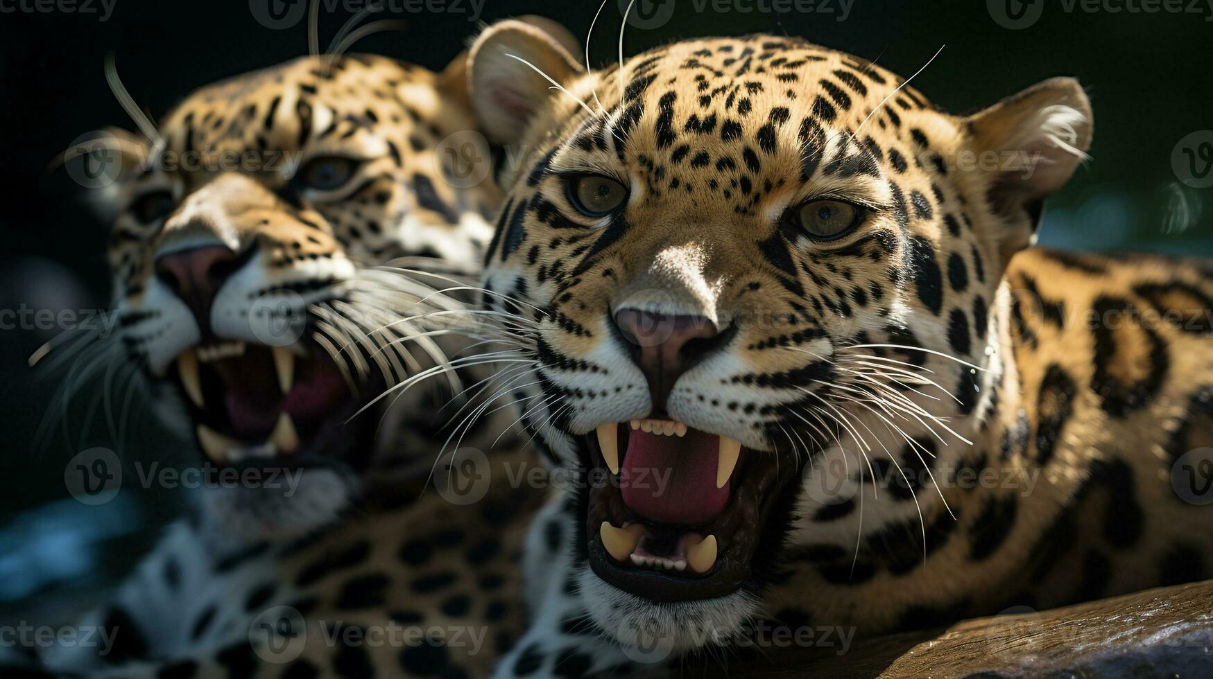 photo of heart-melting two Jaguars with an emphasis on expression of love. Generative AI