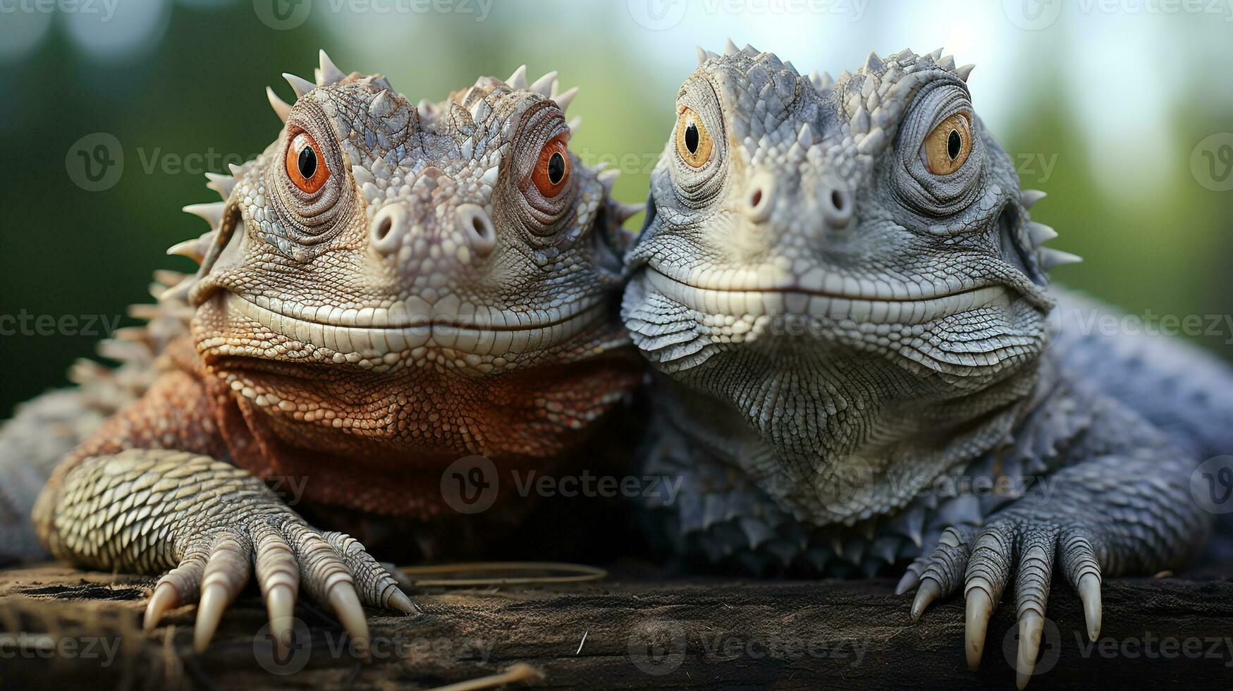 photo of heart-melting two Iguanas with an emphasis on expression of love. Generative AI