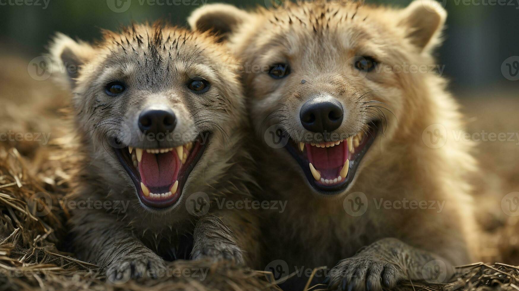 photo of heart-melting two Hyenas with an emphasis on expression of love. Generative AI