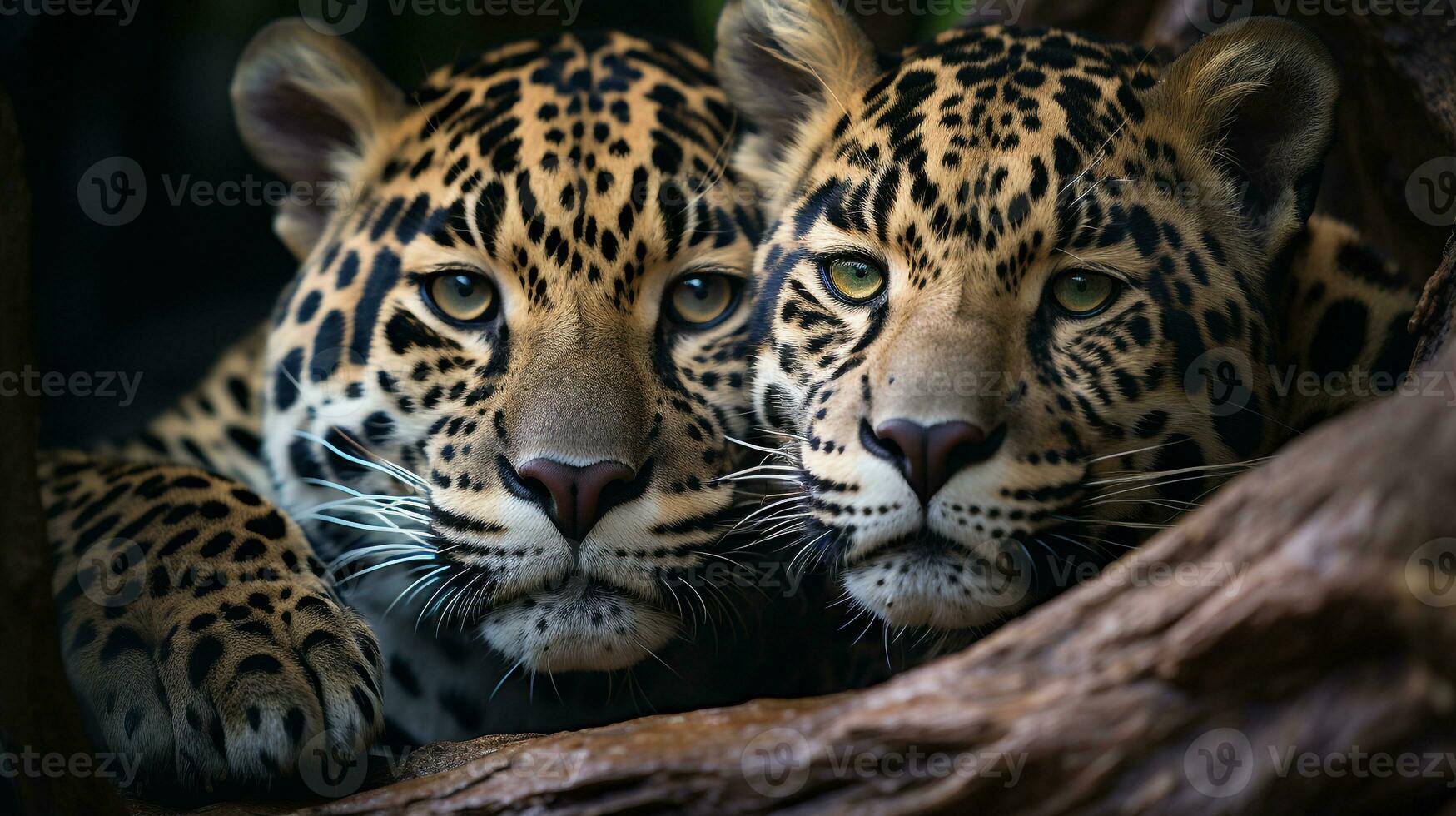 photo of heart-melting two Jaguars with an emphasis on expression of love. Generative AI