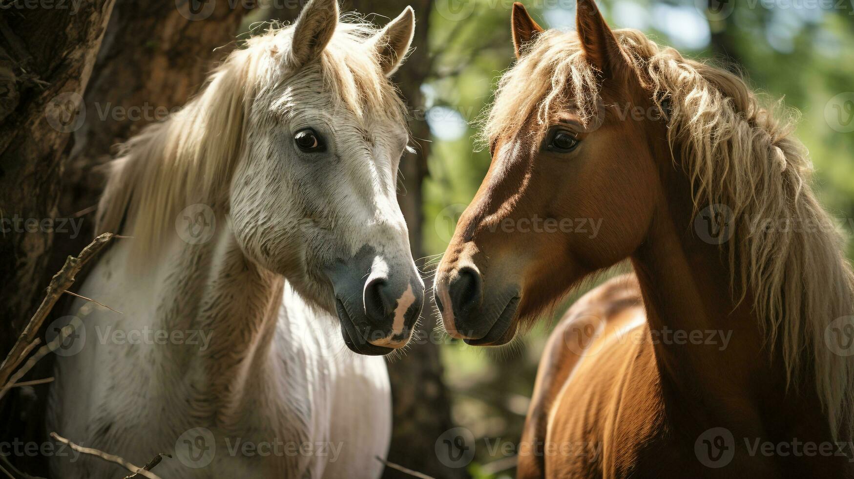 photo of heart-melting two Horses with an emphasis on expression of love. Generative AI