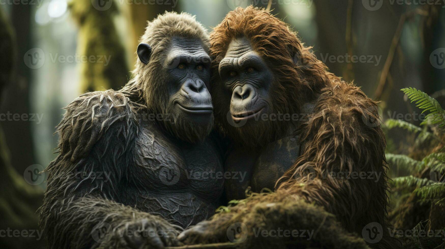 photo of heart-melting two Gorillas with an emphasis on expression of love. Generative AI