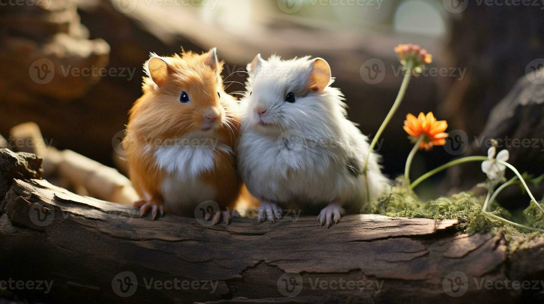 photo of heart-melting two Guinea Pigs with an emphasis on expression of love. Generative AI