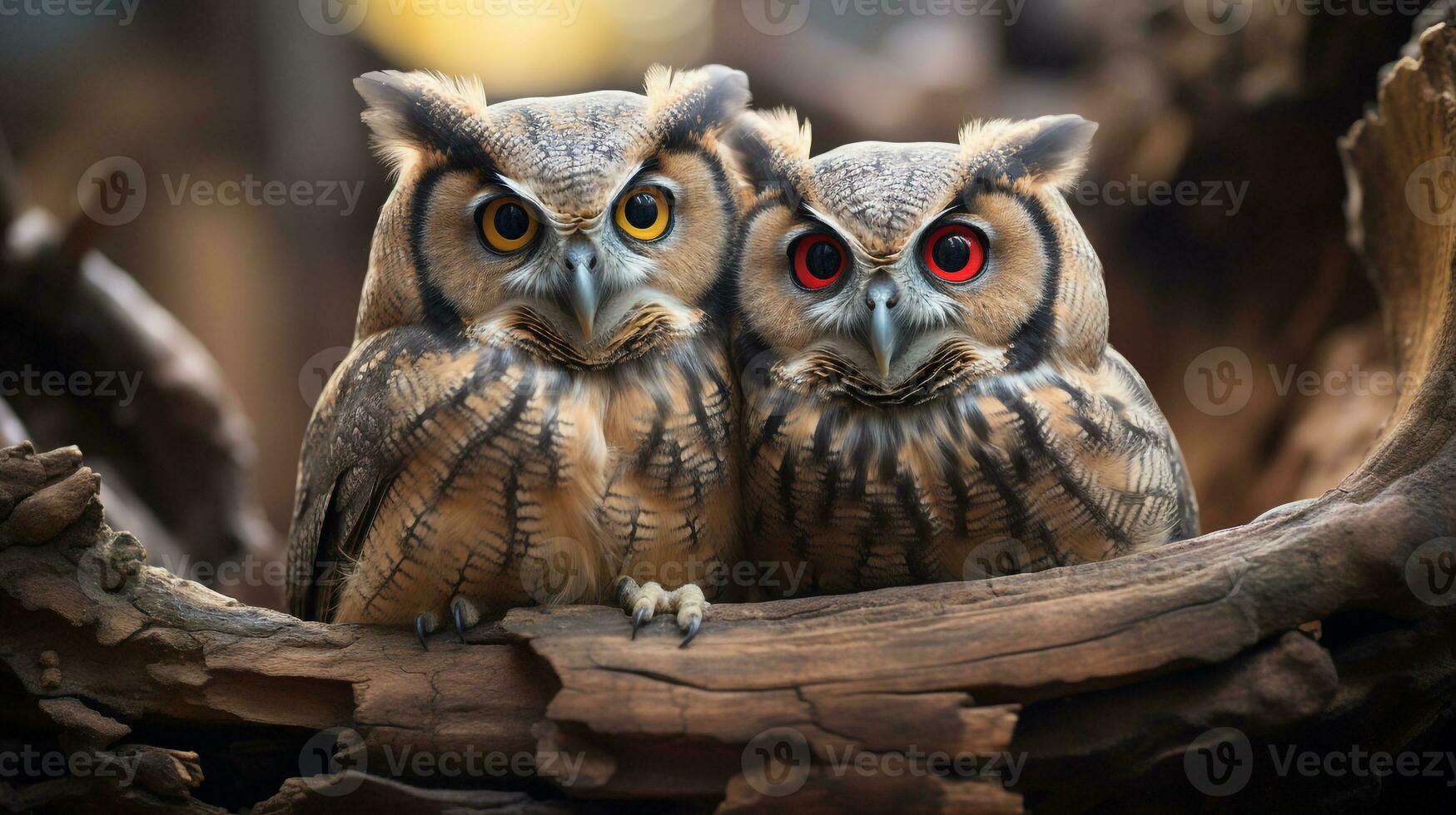 photo of heart-melting two Great Horned Owls with an emphasis on expression of love. Generative AI