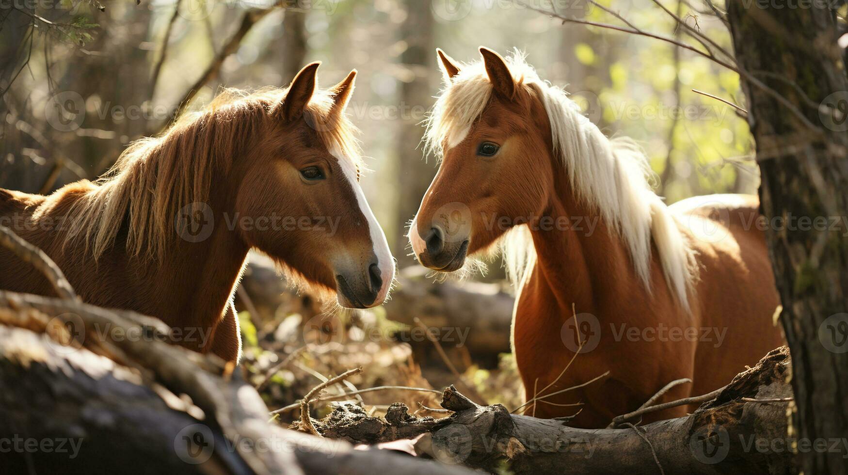 photo of heart-melting two Horses with an emphasis on expression of love. Generative AI