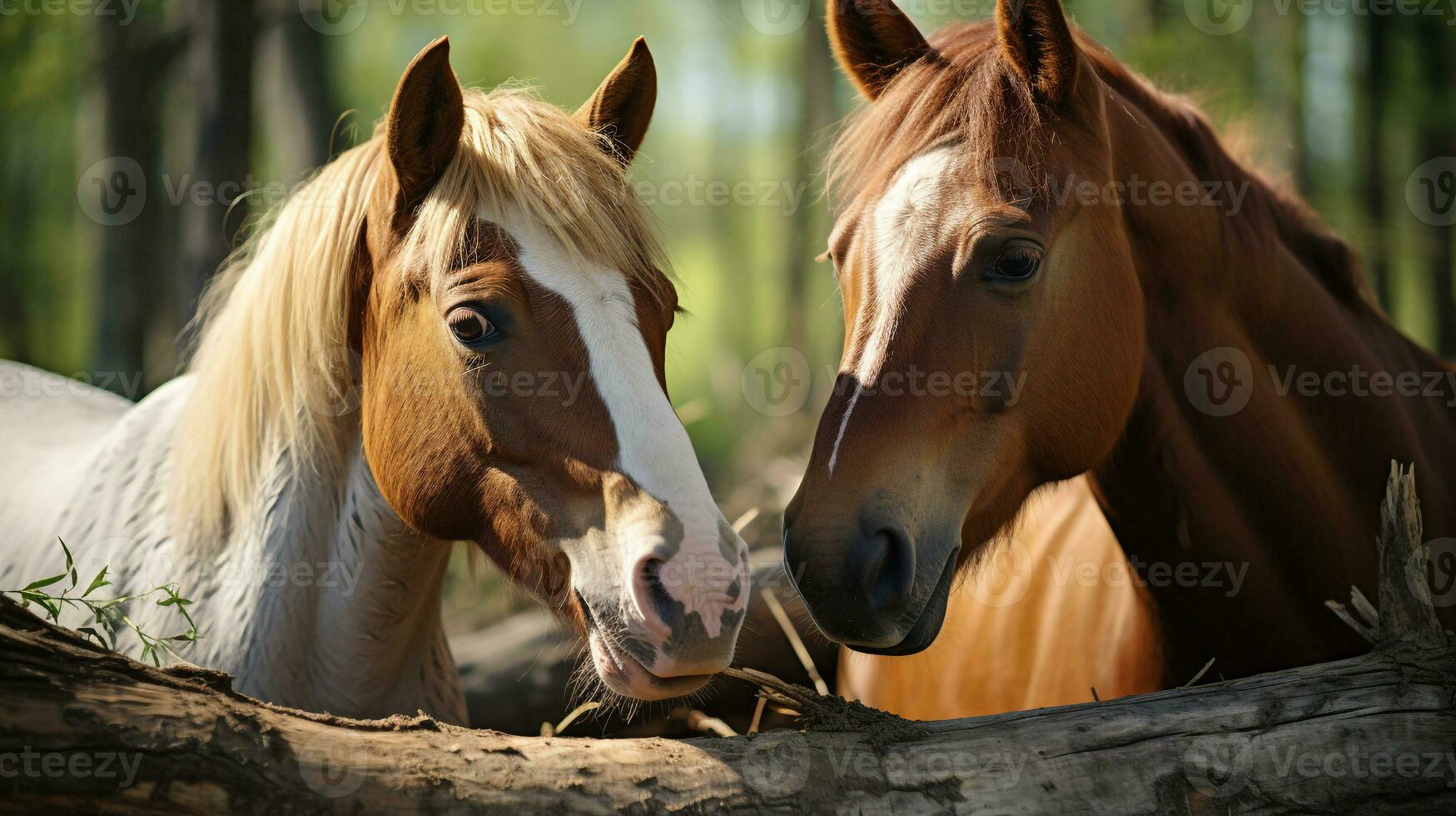 photo of heart-melting two Horses with an emphasis on expression of love. Generative AI