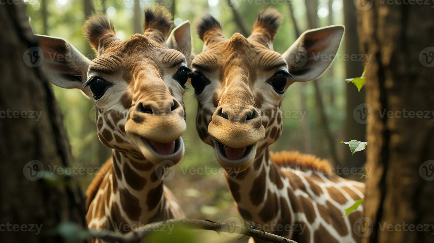 photo of heart-melting two Giraffes with an emphasis on expression of love. Generative AI