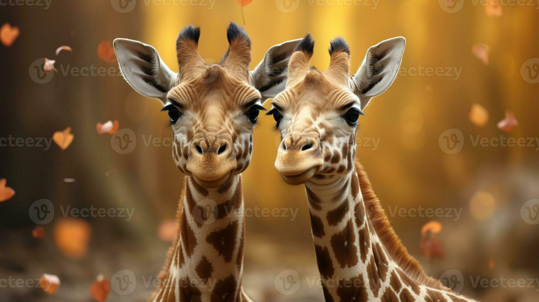 photo of heart-melting two Giraffes with an emphasis on expression of love. Generative AI