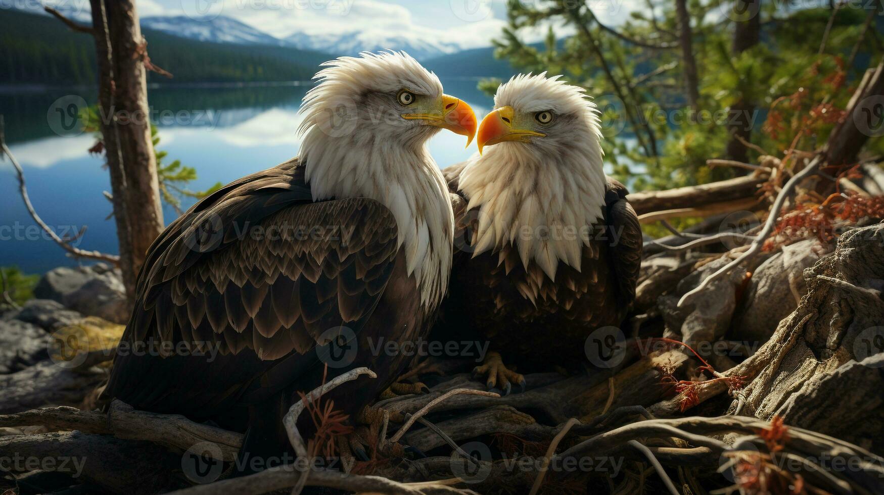 photo of heart-melting two Eagles with an emphasis on expression of love. Generative AI