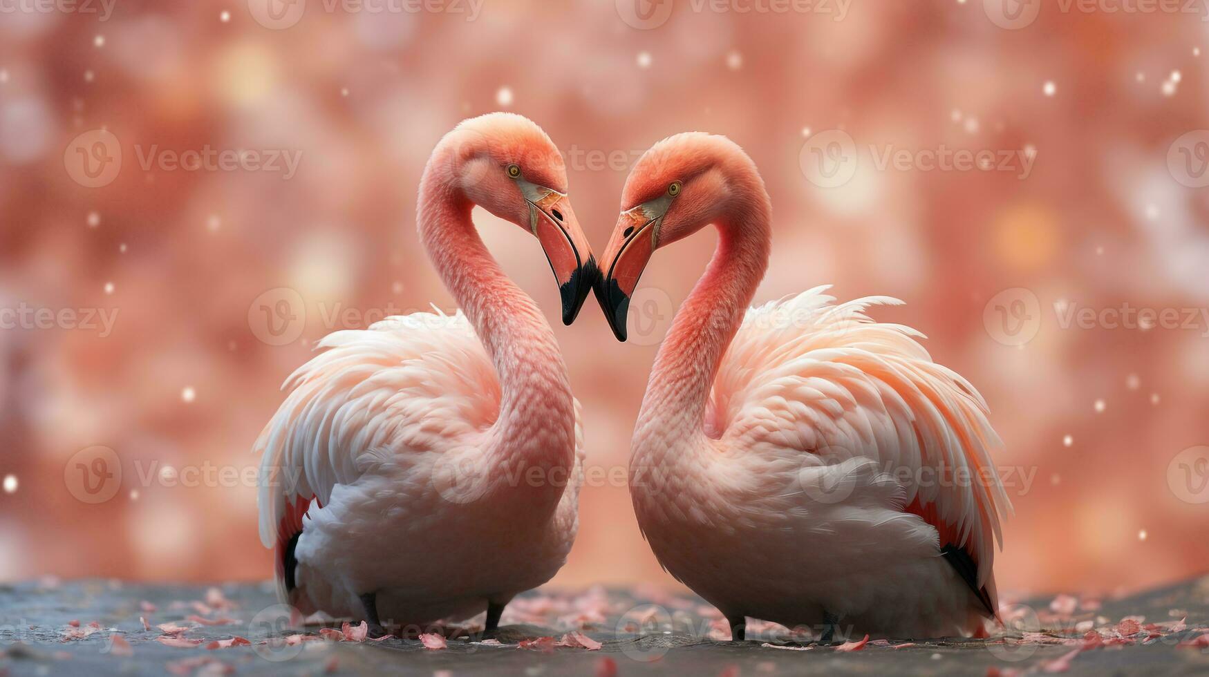 photo of heart-melting two Flamingos with an emphasis on expression of love. Generative AI