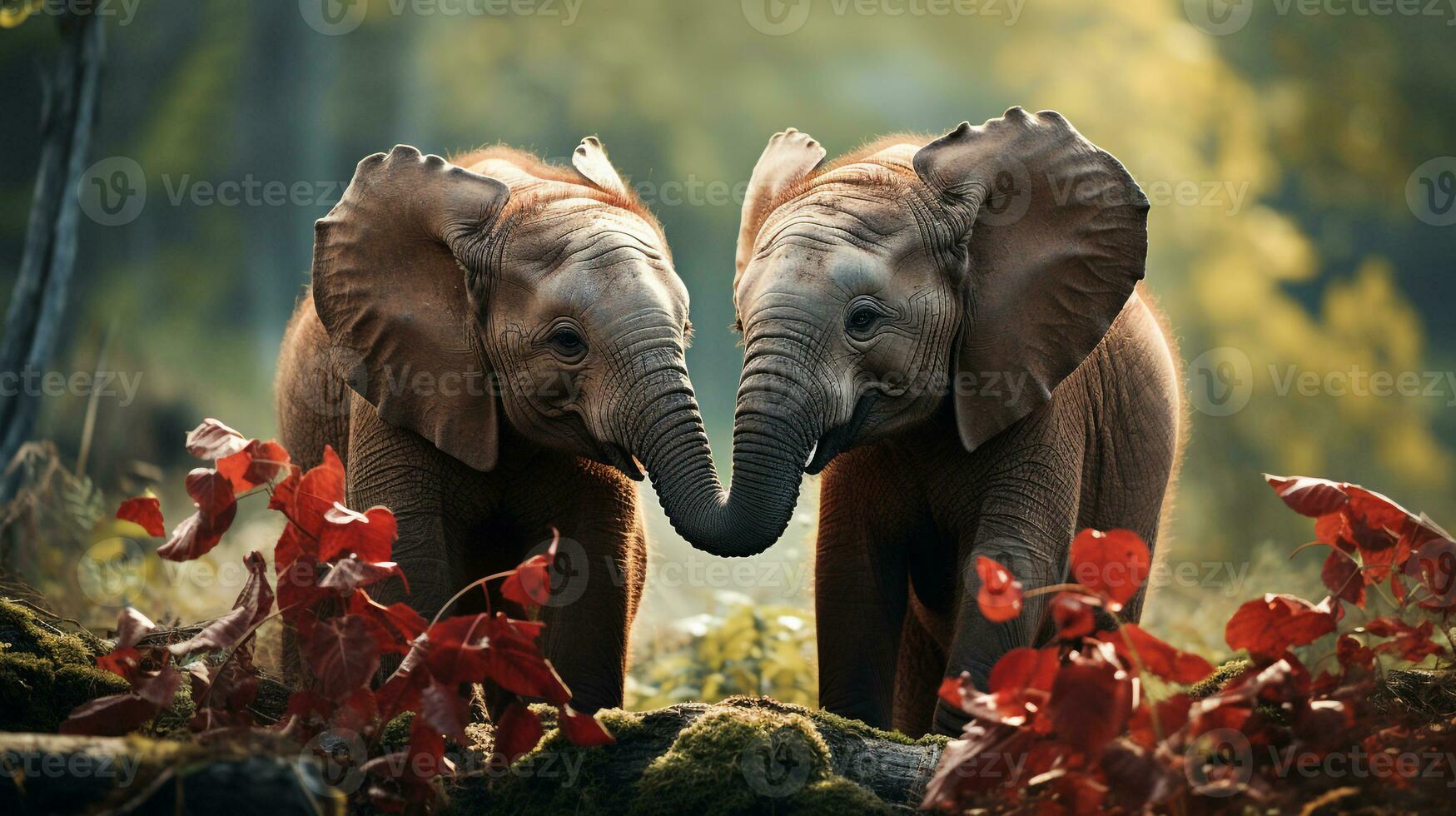 photo of heart-melting two Elephants with an emphasis on expression of love. Generative AI