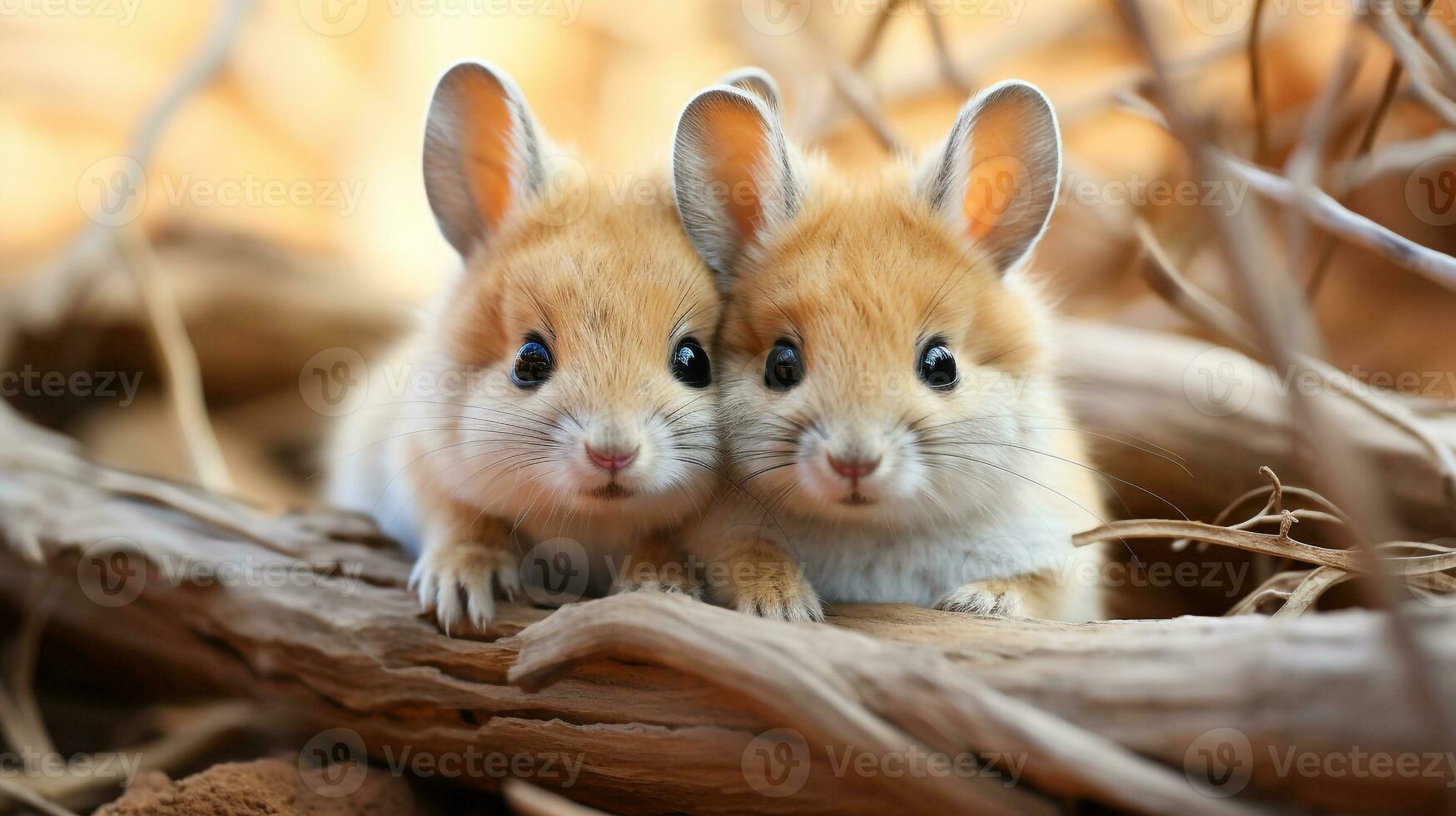 photo of heart-melting two Desert Kangaroo Rats with an emphasis on expression of love. Generative AI