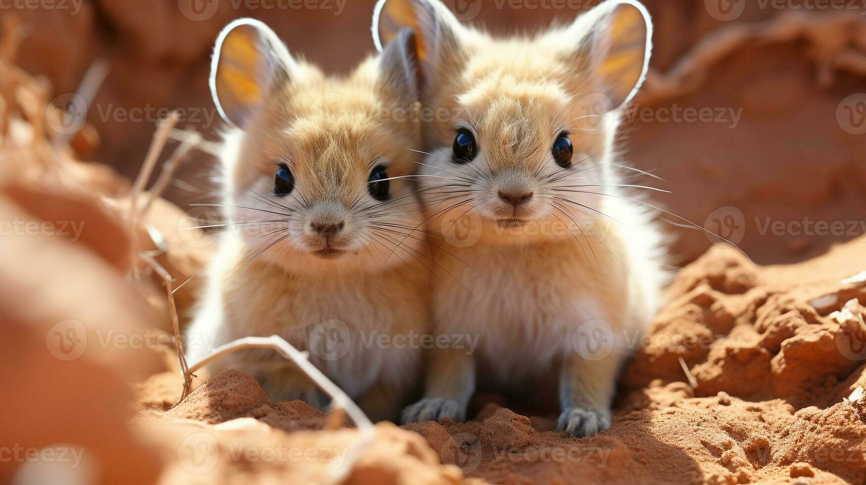 photo of heart-melting two Desert Kangaroo Rats with an emphasis on expression of love. Generative AI
