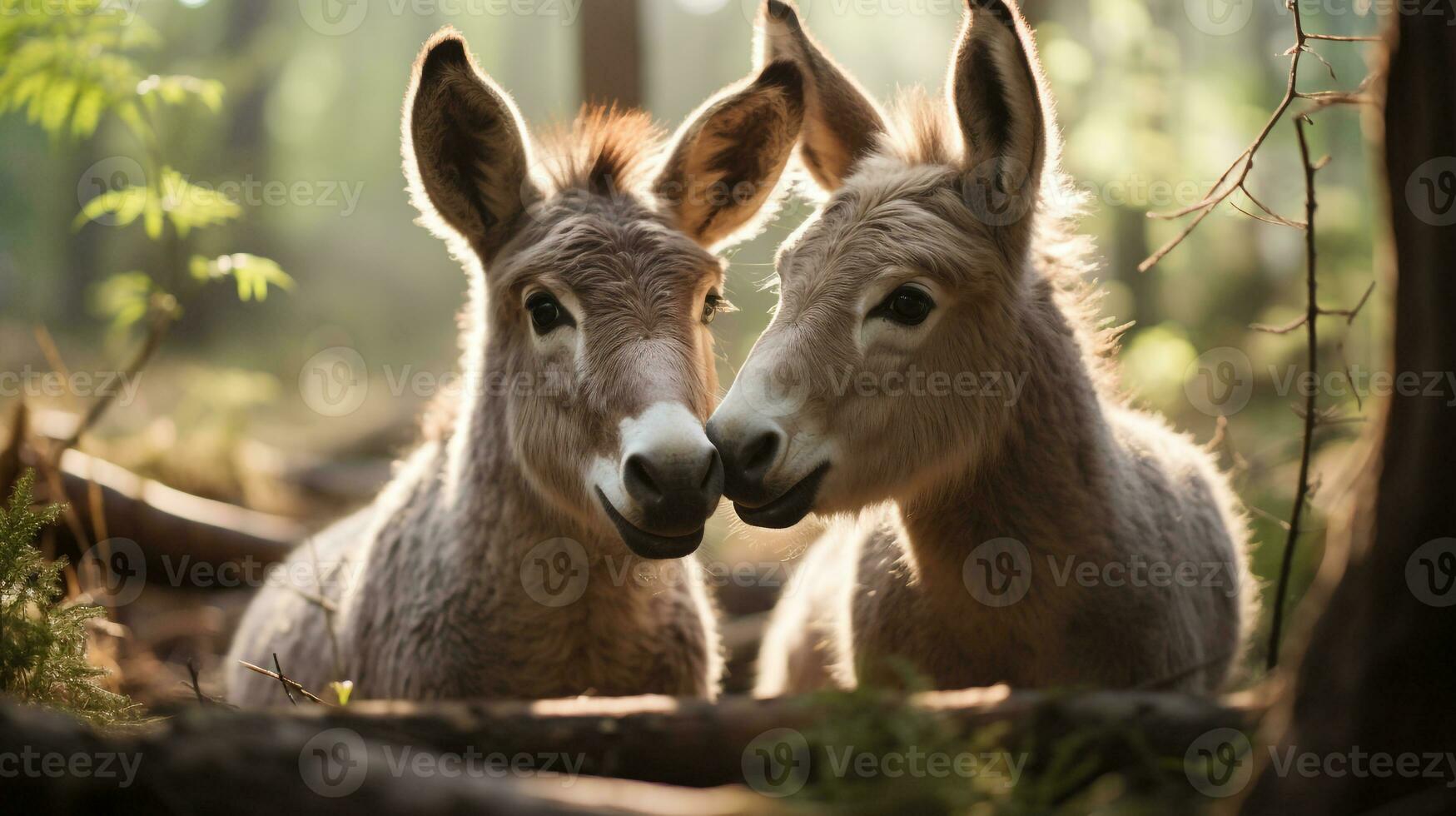 photo of heart-melting two Donkeys with an emphasis on expression of love. Generative AI