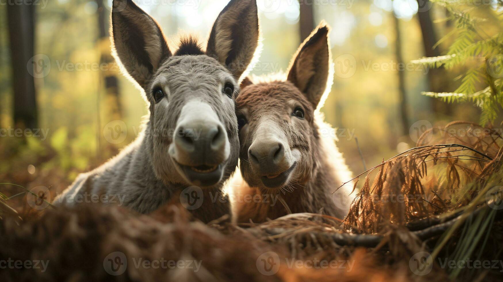 photo of heart-melting two Donkeys with an emphasis on expression of love. Generative AI