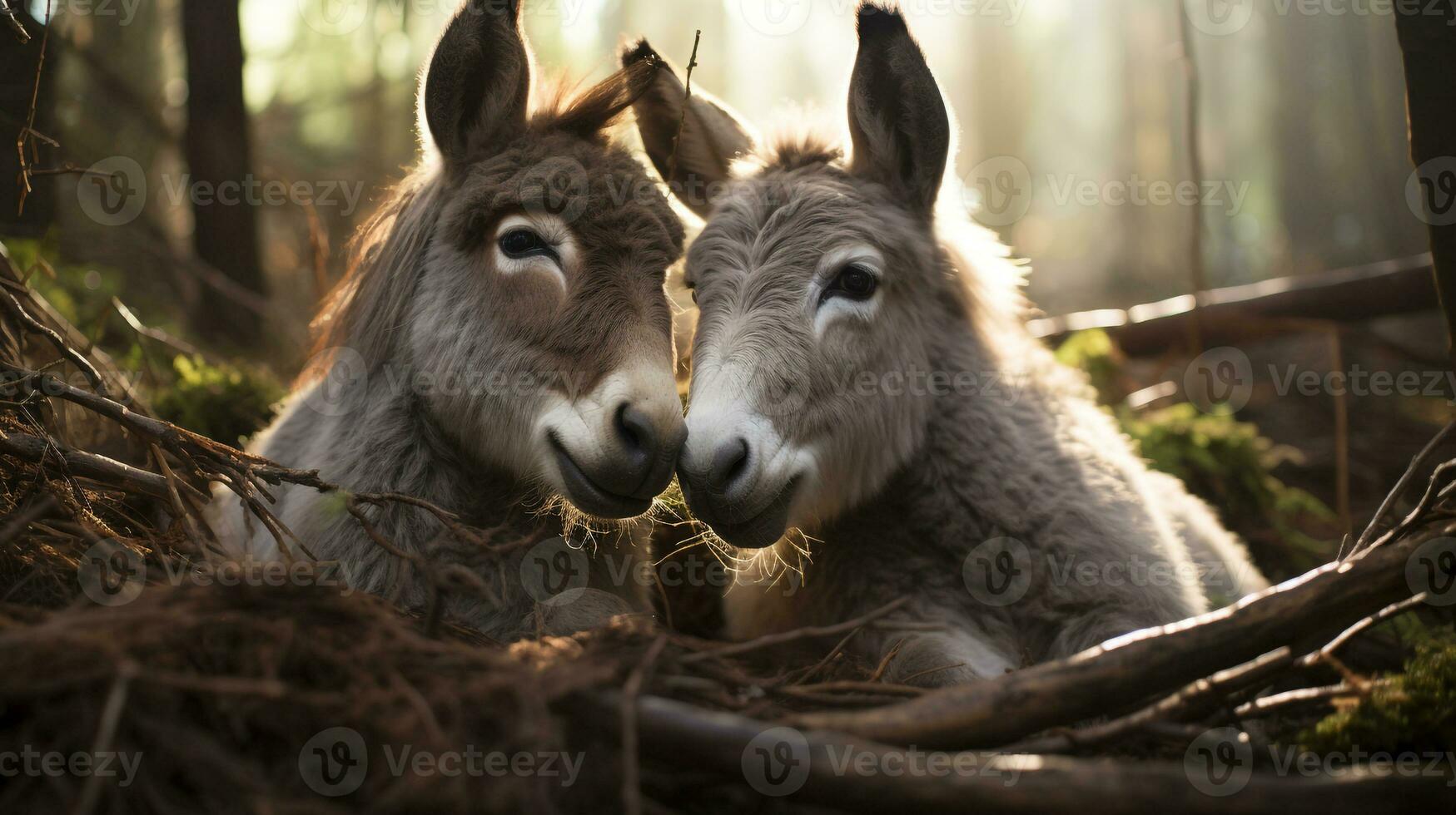 photo of heart-melting two Donkeys with an emphasis on expression of love. Generative AI