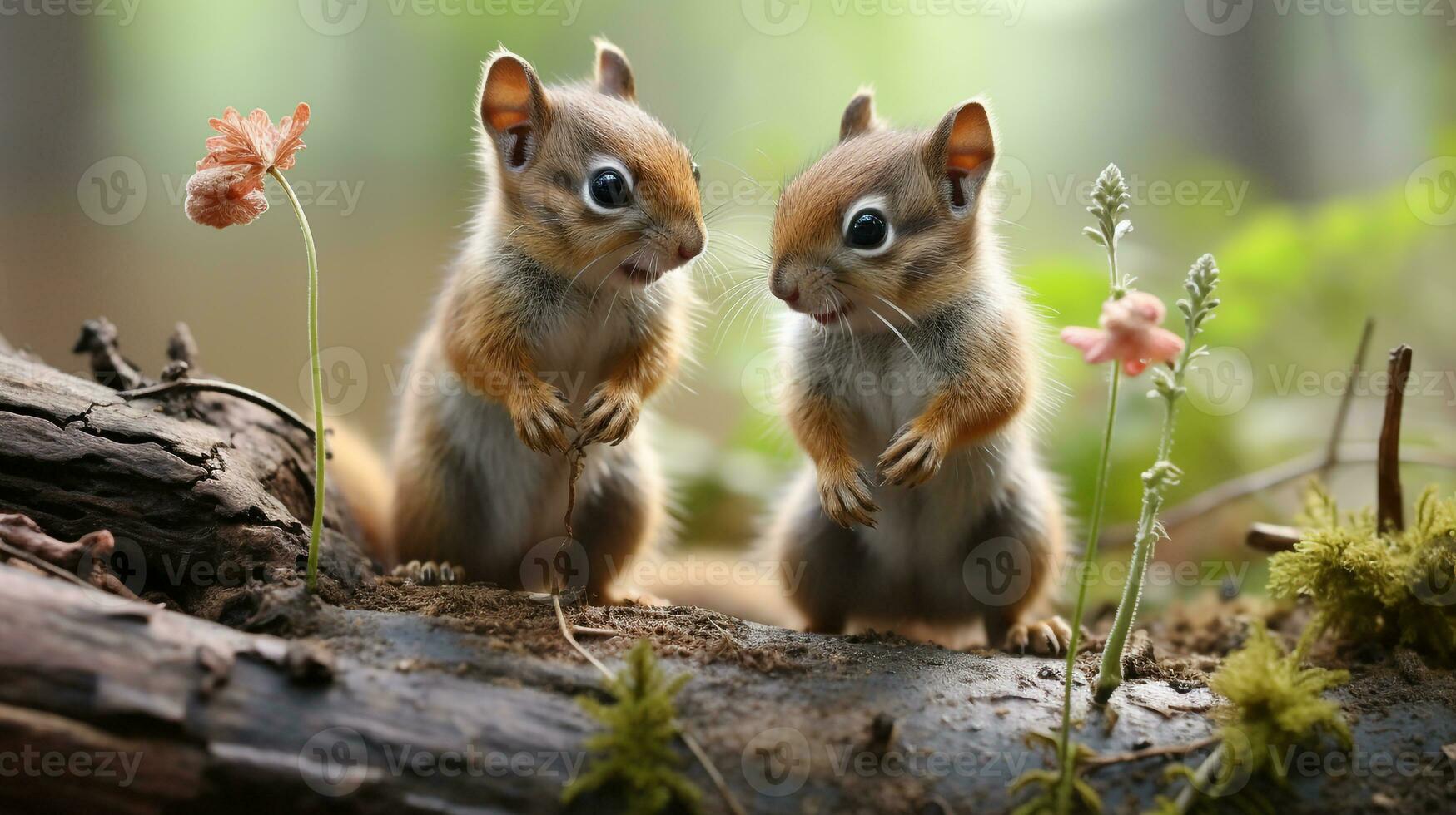 photo of heart-melting two Chipmunks with an emphasis on expression of love. Generative AI