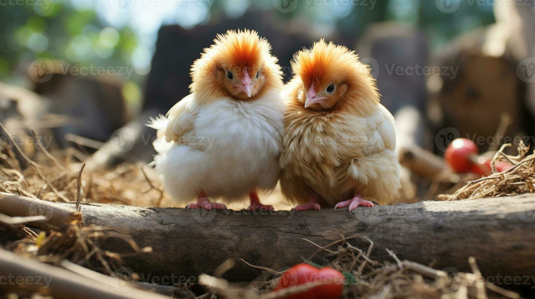 photo of heart-melting two Chickens with an emphasis on expression of love. Generative AI