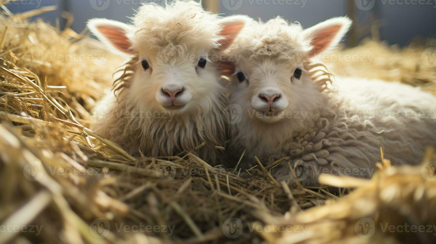 photo of heart-melting two Alpacas with an emphasis on expression of love. Generative AI