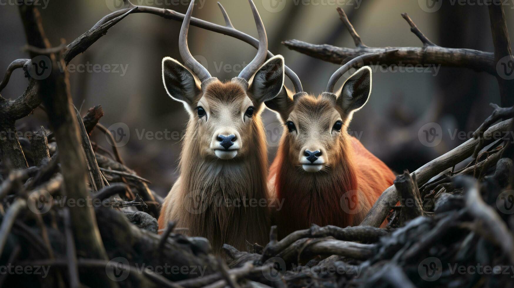 photo of heart-melting two Antelopes with an emphasis on expression of love. Generative AI