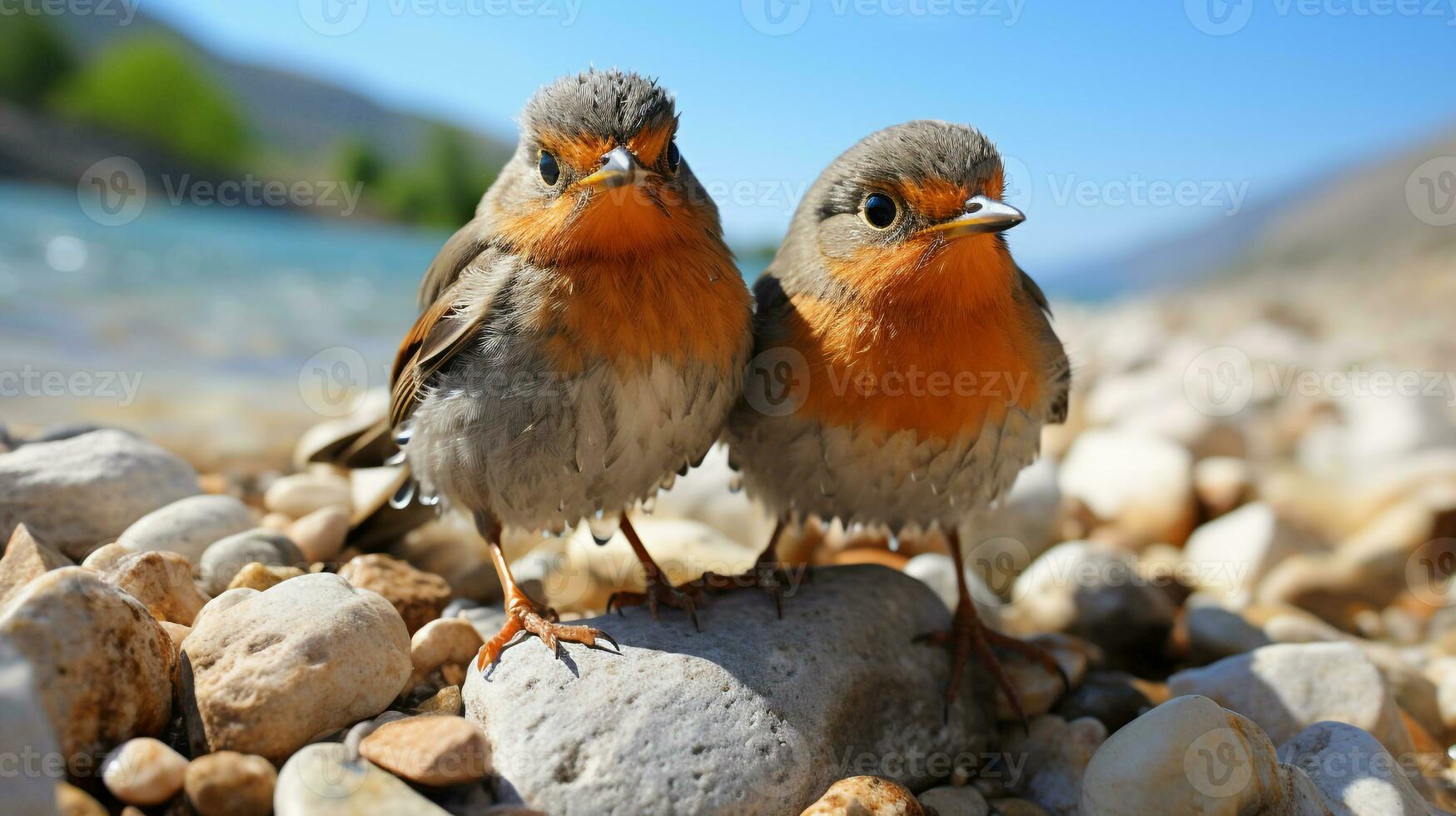 photo of heart-melting two American Robins with an emphasis on expression of love. Generative AI