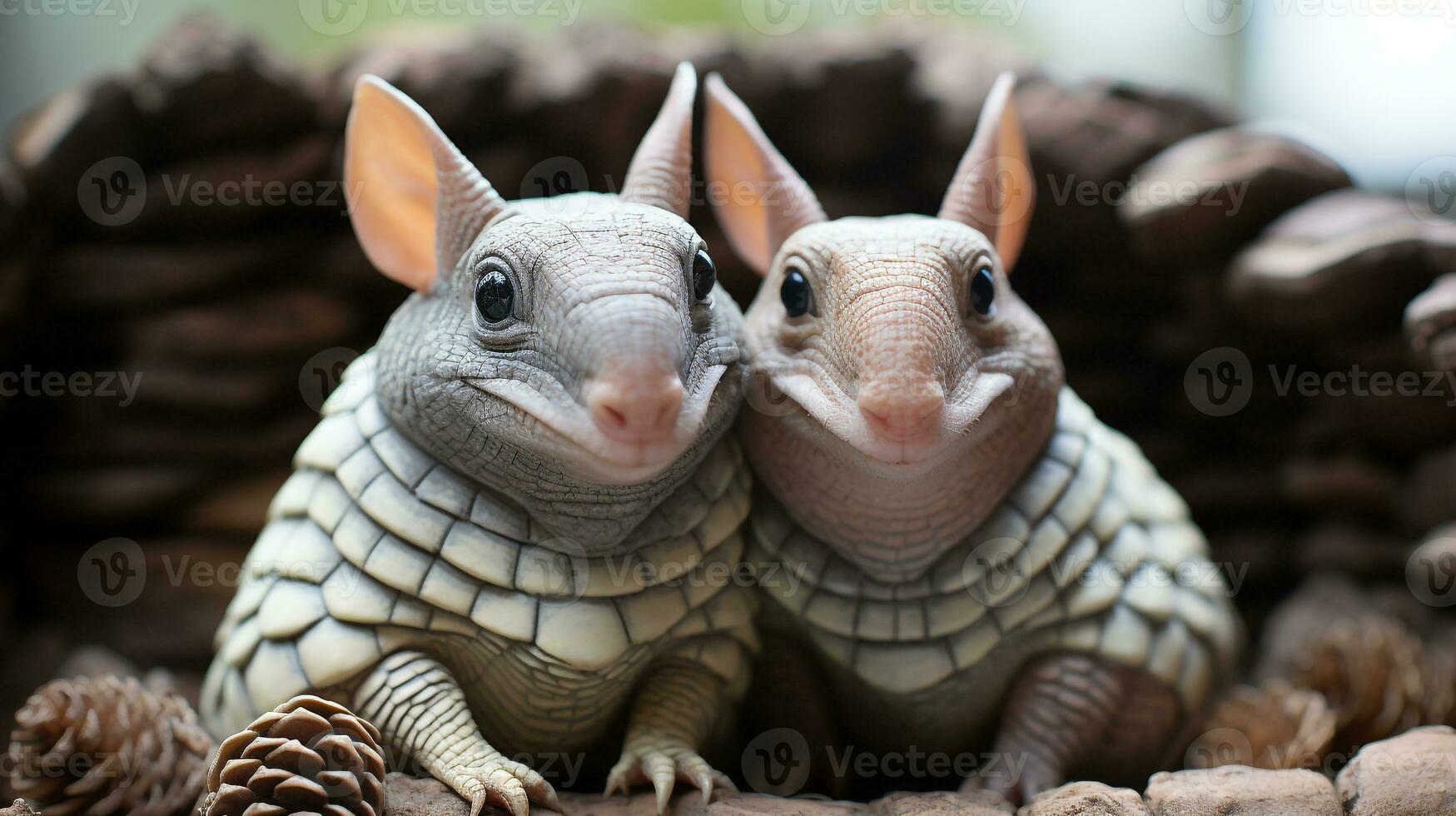 photo of heart-melting two Armadillos with an emphasis on expression of love. Generative AI