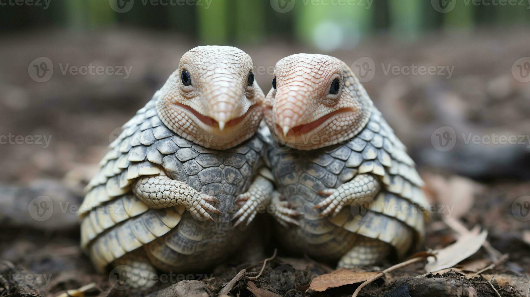 photo of heart-melting two Armadillos with an emphasis on expression of love. Generative AI