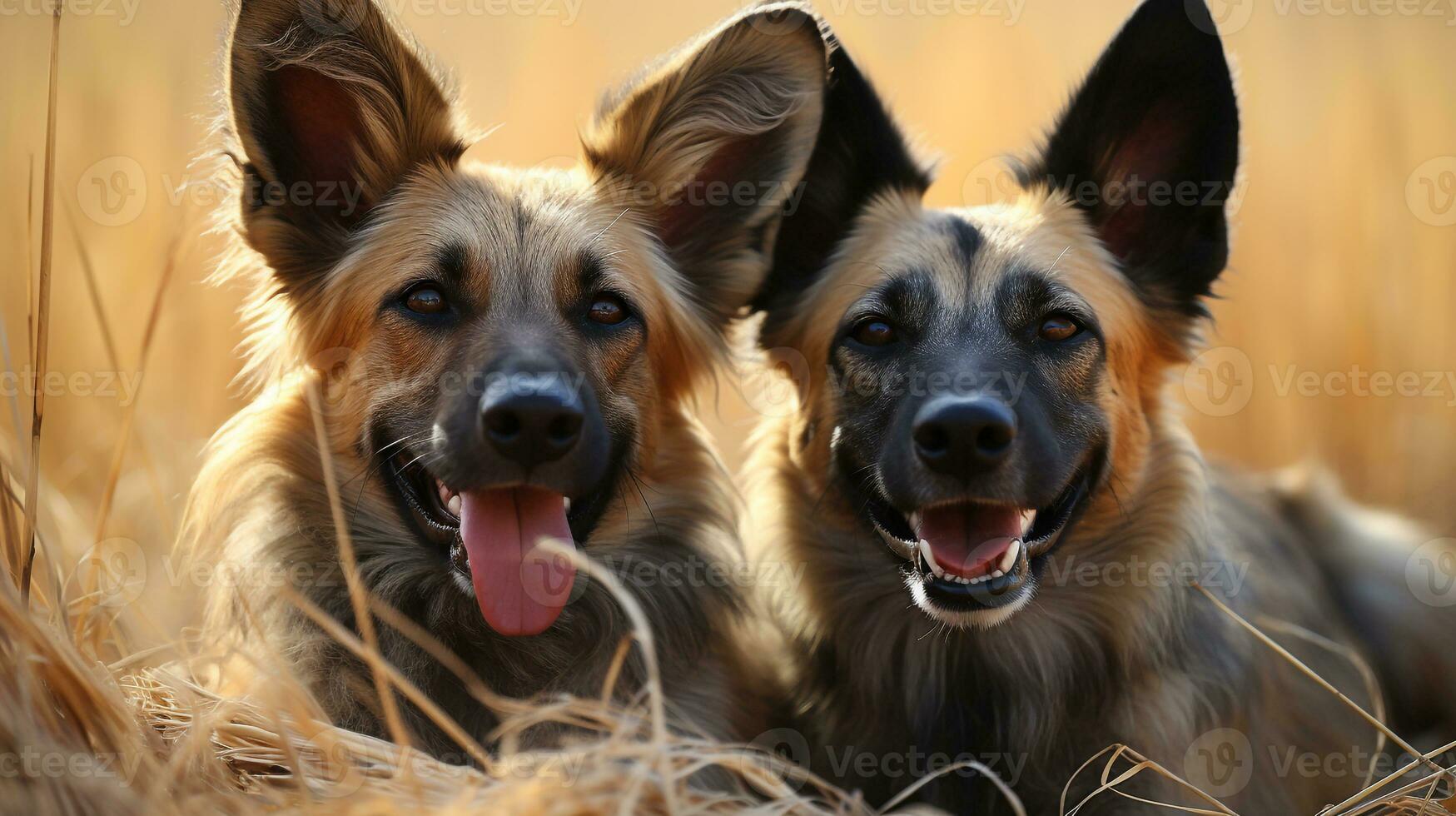 foto de conmovedor dos africano salvaje perros con un énfasis en expresión de amor. generativo ai