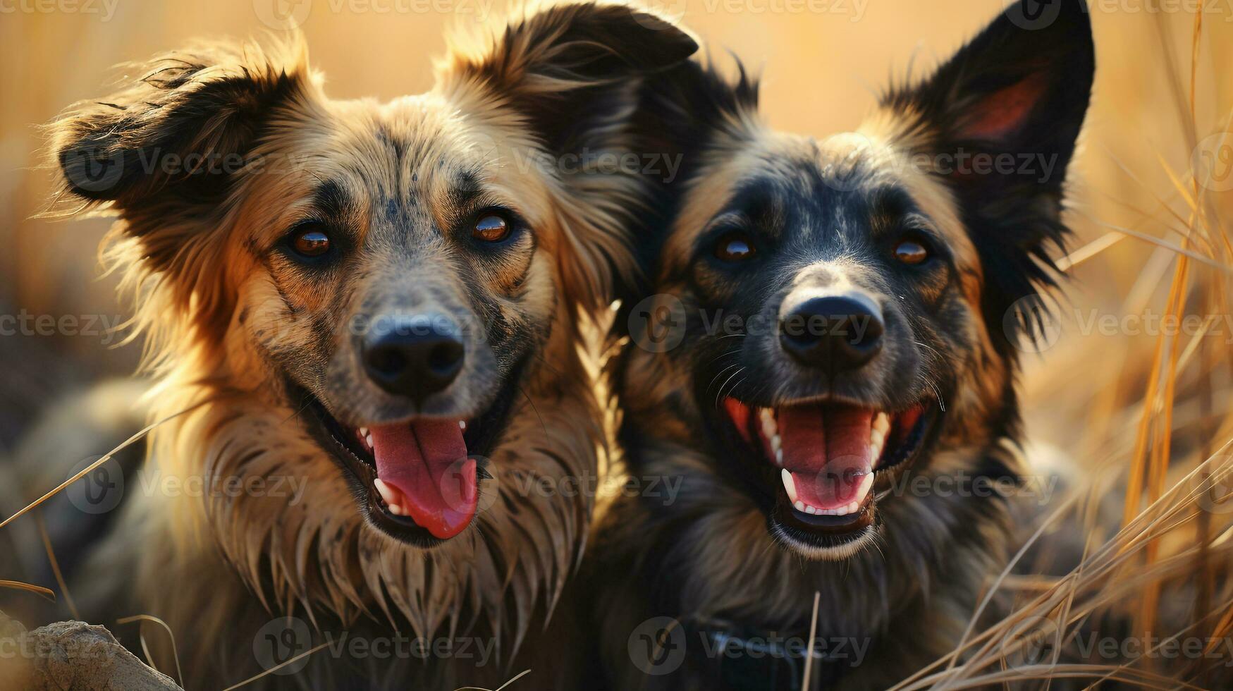 photo of heart-melting two African Wild Dogs with an emphasis on expression of love. Generative AI