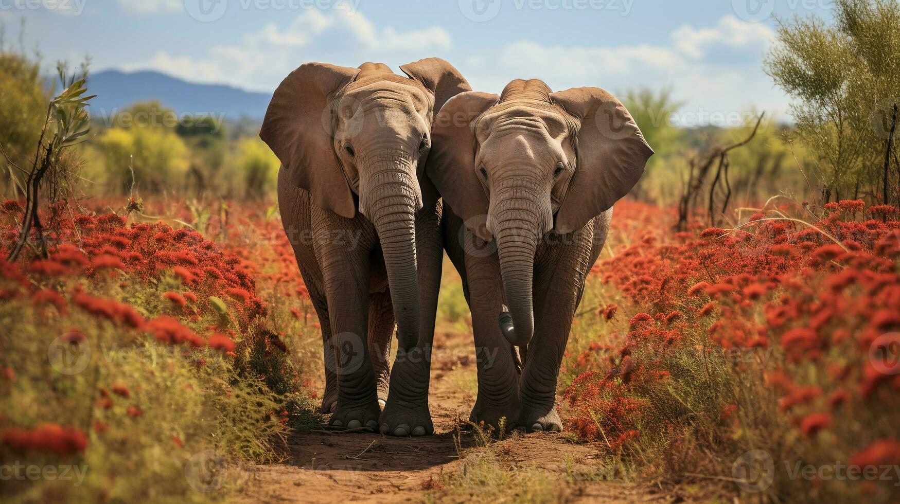 foto de conmovedor dos africano elefantes con un énfasis en expresión de amor. generativo ai