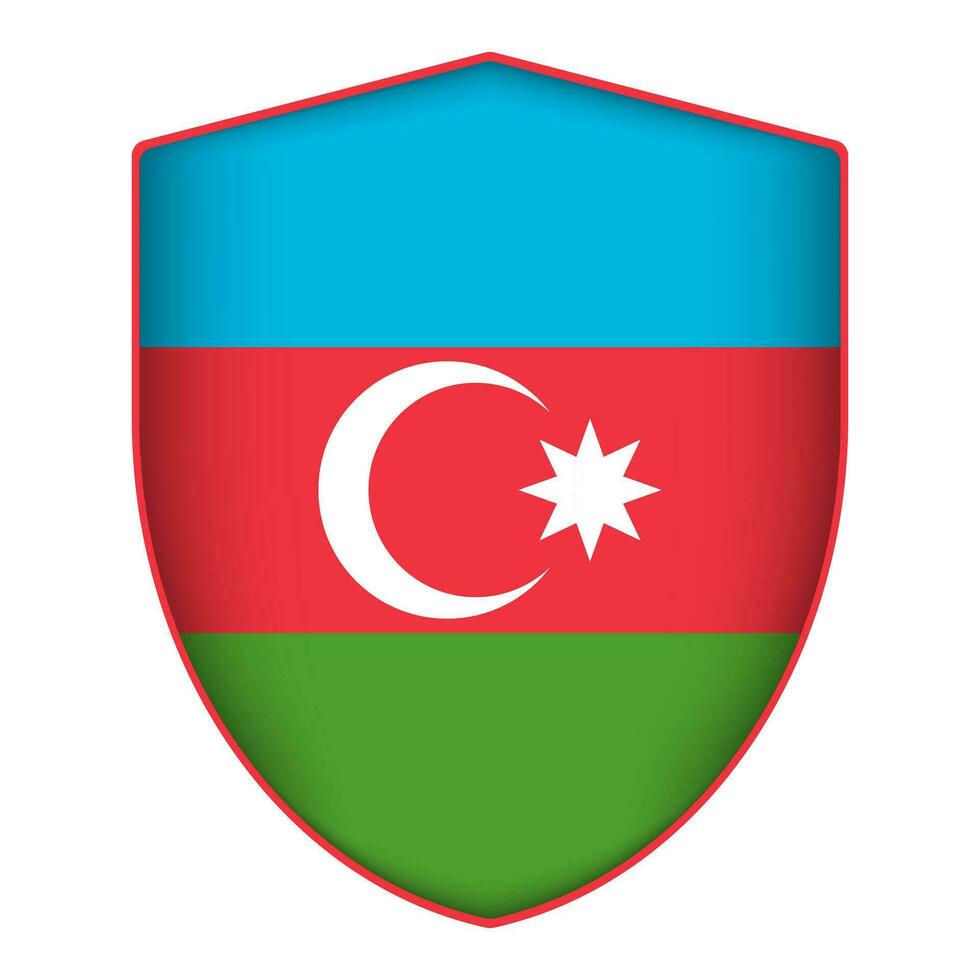 Azerbaijan flag in shield shape. Vector illustration.